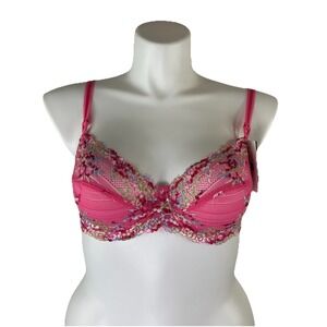 NWT Wacoal Embrace Lace Underwire Bra Hot Pink Multicolor Sexy 65191 Adjustable